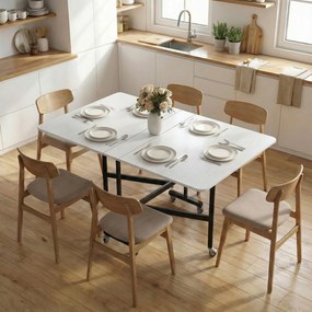 Mesa de Jantar Dobrável com Rodas, 120 x 80 x 73 cm (CADEIRAS NÃO INCLUIDAS), 2 Abas Rebatíveis, Branco