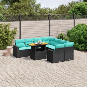 vidaXL 9 pcs conjunto de sofás p/ jardim c/ almofadões vime PE preto