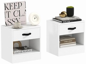 HOMCOM Conjunto de 2 Mesas de Cabeceira Mesas de Cabeceira para Dormitório Estreitas com Gaveta e Compartimento Aberto 39x28x41 cm Branco