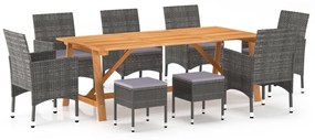 vidaXL 9 pcs conjunto de jantar para jardim cinzento