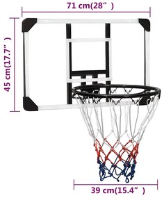 Tabela de basquetebol 71x45x2,5 cm policarbonato transparente