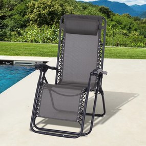 Outsunny Espreguiçadeira Dobrável de Jardim Espreguiçadeira de Gravidade Zero para Pátio Terraço Carga Máxima 150kg 90x65x110 cm Cinza