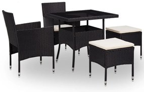 5 pcs conjunto jantar p/ exterior vime PE e vidro preto
