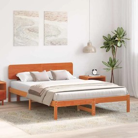 Cama com Cabeceira Castanho 150x200 cm em Madeira de Pinho Sólida