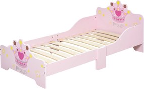 HOMCOM Cama Infantil +3 Anos 143x73x60 cm com Estampado Coroa Carga 50 kg para Quarto Rosa | Aosom Portugal