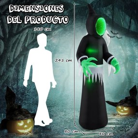 Fantasma insuflável gigante do Halloween de 245 cm com luzes LED incorporadas e rosto espelhado para festas no interior e exterior