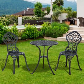 Conjunto de bistro de 3 peças com 2 cadeiras e 1 mesa redonda de estilo antigo, para jardim, terraço ou varanda, preto FR