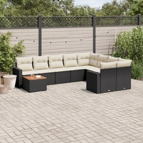 vidaXL 10 pcs conjunto sofás de jardim c/ almofadões vime PE preto