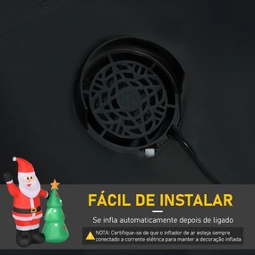 Pai Natal Inflável com Árvore de Natal com 3 Luzes LED e Inflador Elétrico Decoração de Natal para Exteriores Interiores 124x62x150cm Multicor