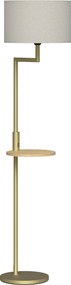 HOMCOM Candeeiro de Pé com Mesa Auxiliar Lâmpada E27 Máx. 40W Ecrã de Linho Interruptor de Corrente e Carregador USB Ø40x170 cm Dourado | Aosom Portugal