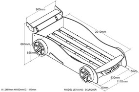 Conjunto Cama Carro para Crianças LEMANS + COLCHÃO 90x200cm Vermelha