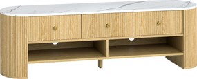 HOMCOM Móvel de TV 140 cm para TV Até 65" Efeito Mármore 3 Gavetas Caneladas 2 Prateleiras 140x40x43 cm Cor Madeira Natural | Aosom Portugal