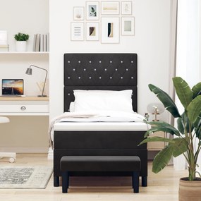 Cama Box Spring com Colchão e Banco Preto 100x200 cm Veludo