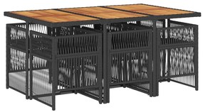 7 pcs conjunto de jantar p/ jardim c/ almofadões vime PE preto