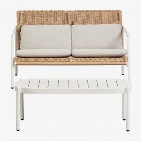 Conjunto De Jardim Com Sofá De 2 Lugares E Mesa De Centro Em Alumínio E Rattan Sintético Duroli Branco Glacial - Sklum