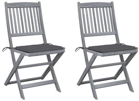 Cadeiras exterior dobráveis c/ almofadões 2 pcs acácia maciça