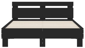Estrutura de cama com cabeceira e luzes LED 135x190 cm preto