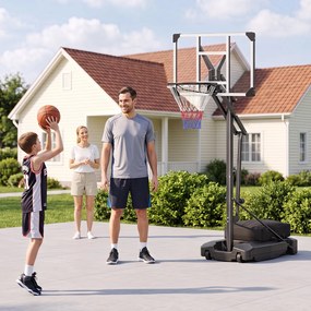 Cesto de Basquetebol Portátil, 88 x 53 x 258-303 cm, Altura Regulável em 8 Níveis, Preto