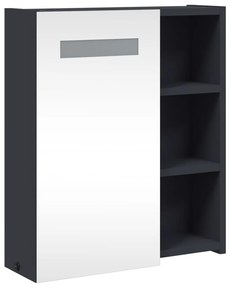 Armário espelhado casa de banho c/ LEDs 45x13x52 cm cinzento