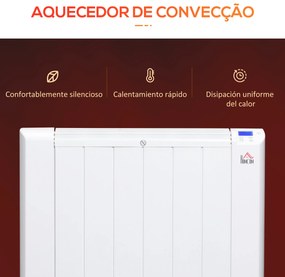 Aquecedor Elétrico 1500W Aquecedor Convector com Ecrã LCD 4 Modos Termostato Temporizador e 4 Rodas para Áreas de 12m² Alumínio 67x31x68cm Branco