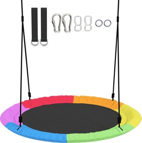 Baloiço Ninho Infantil Ø120 cm Altura Ajustável Baloiço Redondo para Bebés para Árvores para 4 Crianças de 3 a 8 Anos Multicolor