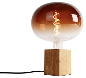 Candeeiro de mesa rústico em madeira natural com LED G220 - Bloc Rústico
