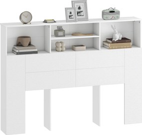 Cabeceira com pés e arrumação, acessório de cama com 4 compartimentos abertos, 140 x 19 x 103,5 cm, branco