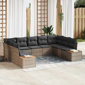 vidaXL Conjunto de Sofás de Jardim com 9 Peças e Almofadas em Rattan Cinza e Acácia.