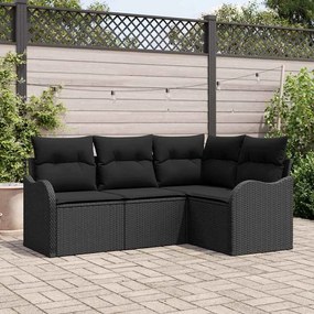 Conjunto de Sofá de Jardim vidaXL com Almofadas Rattan Poliéster Preto 4 Peças