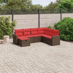 vidaXL 7 pcs conjunto de sofás jardim c/ almofadões vime PE castanho