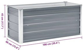 Canteiro elevado de jardim aço galvanizado 100x40x45cm cinzento