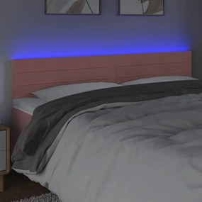 Cabeceira de cama c/ luzes LED veludo 160x5x78/88 cm rosa