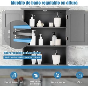 Armário de parede para casa de banho com prateleira interna regulável em altura 60 x 20 x 70,5 cm Cinzento