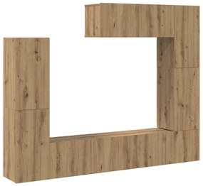 Estante para TV – 7 Peças, Montada na Parede, Carvalho Artisan, Madeir