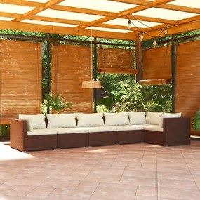 vidaXL 6 pcs conjunto lounge jardim c/ almofadões vime PE castanho