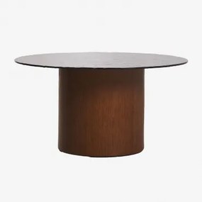 Mesa De Centro Redonda Ø80 Cm Em Vidro Temperado E Mdf Asgri Castanho Cinza Escuro - Sklum