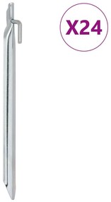 vidaXL Estacas p/ tenda 24 pcs forma de V 25 cm Ø20 mm aço galvanizado