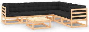 7 pcs conjunto lounge de jardim c/ almofadões pinho maciço