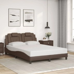 Estrutura cama c/ cabeceira 140x200cm couro artificial castanho