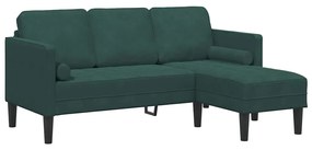 Sofá de Jardim vidaXL com Banco e Almofadas em Veludo Verde Escuro em