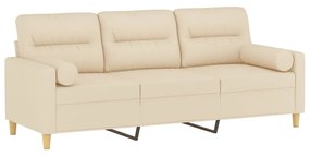 Sofá 3 lugares + almofadas decorativas 180 cm tecido cor creme