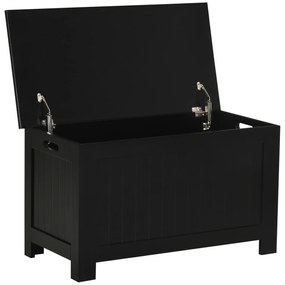 Baú de Armazenamento de Madeira Baú de Arrumação com Dobradiça de Segurança Carga Máxima 20 kg 81x40x46 cm Preto