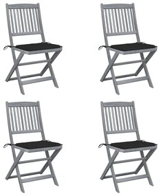 vidaXL Cadeiras exterior dobráveis c/ almofadões 4 pcs acácia maciça