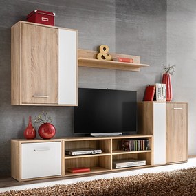 Conjunto de Armário de TV em 5 Peças na Madeira Engenharia Branco e Ca