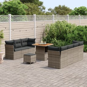 Conjunto de Sofás para Jardim de 10 Peças com Almofadas Cinza Rattan P