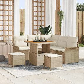 vidaXL Conjunto de Sofá de Jardim de 8 Peças com Almofadas em Bege Rattan Acácia