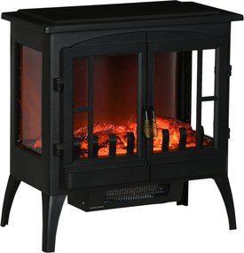HOMCOM Salamandras Elétricas 1000W/2000W com Luzes LED e Proteção Contra Superaquecimento para 15-20 ㎡ 60x37x60,5 cm Preto | Aosom Portugal