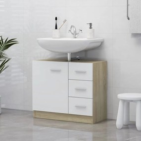vidaXL Armário lavatório 63x30x54 cm contrapl. branco/carvalho sonoma