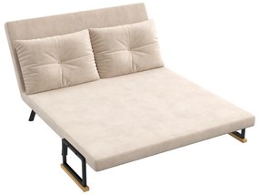Sofá Cama Sofá Convertível em Cama de 2 Lugares Dobrável com Encosto Ajustável em 5 Níveis e 2 Almofadas 102x73x81 cm Bege
