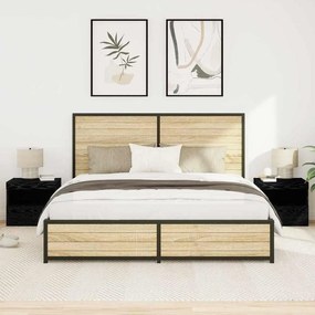 Criados-mudos vidaXL com luzes LED 2 pcs Carvalho Preto 50x40x45 cm